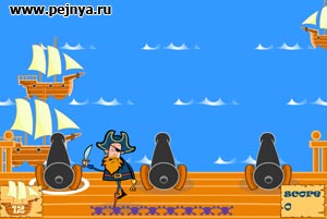 Нелегкое пиратское ремесло стрельба из пушки. Тем более если ты одноногий пират, пушек аж целых три, а врагов затопить немеренно.