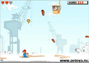 Интересная игра про бобра строителя на каторого злобный свин кидает с крана всяческие стойматериалы.