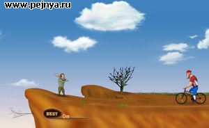 Красивая игра про запусти велосипидиста пинком под зад.
